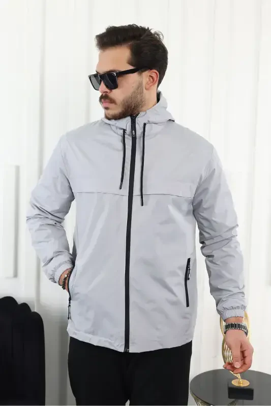 Erkak Suvga chidamli cho'ntakli капюшонli kulrang yomg'ir paltosi-A.kulrang - 3