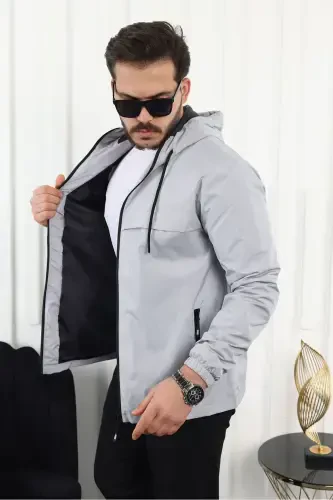 Erkak Suvga chidamli cho'ntakli капюшонli kulrang yomg'ir paltosi-A.kulrang - 6