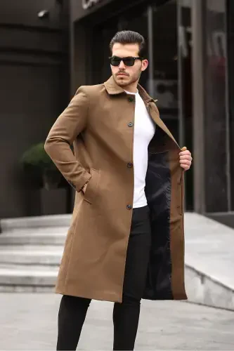 Erkak Taba Tor Ko'rinishli Uzun Jun Aralashmali Qishki Ko'ylak Yoqali Palto&kaban-TABABA - 3