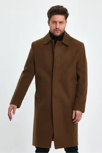 Erkak Taba Uzun Regular Fit Kaşmir Palto-QAHRAMON - 12