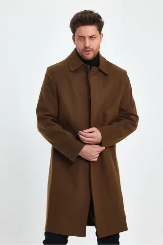 Erkak Taba Uzun Regular Fit Kaşmir Palto-QAHRAMON - 13