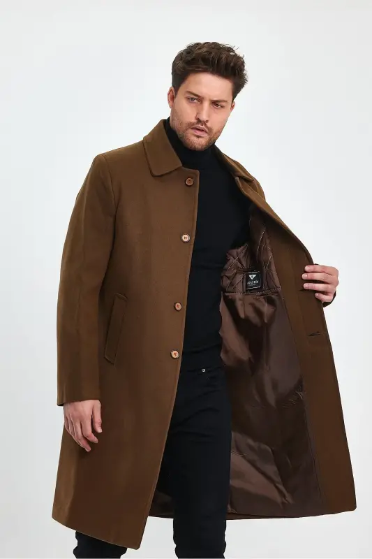 Erkak Taba Uzun Regular Fit Kaşmir Palto-QAHRAMON - 3