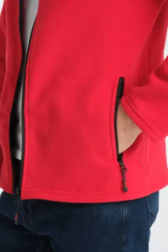 Erkak to'liq fermuarli softshell astarli polar svitshot, 3 cho'ntakli, ko'krak qismi suv va shamol o'tkazmaydi - qizil - 4