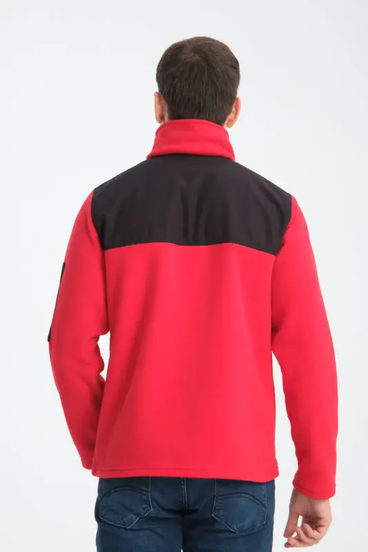 Erkak to'liq fermuarli softshell astarli polar svitshot, 3 cho'ntakli, ko'krak qismi suv va shamol o'tkazmaydi - qizil - 5