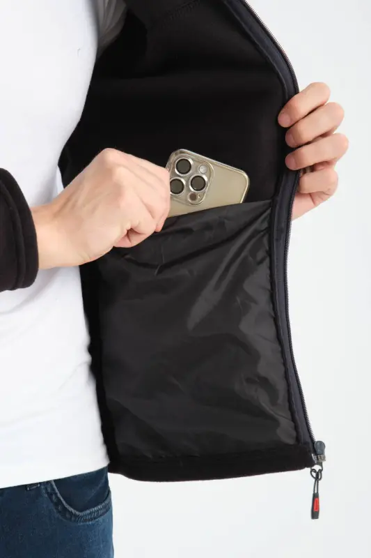 Erkak to'liq fermuarli softshell garnili polar svitshot 3 cho'ntakli ko'krak qismi suv va shamol o'tkazmaydigan-qora - 3