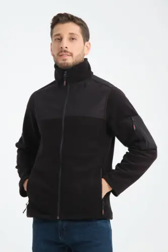 Erkak to'liq fermuarli softshell garnili polar svitshot 3 cho'ntakli ko'krak qismi suv va shamol o'tkazmaydigan-qora - 7