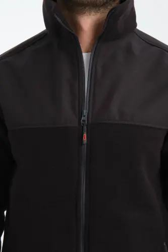 Erkak to'liq fermuarli softshell garnili polar svitshot 3 cho'ntakli ko'krak qismi suv va shamol o'tkazmaydigan-qora - 8