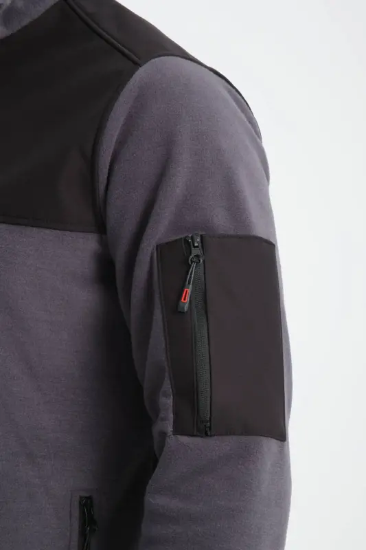 Erkak to'liq fermuarli softshell garnili polar svitshot 3 cho'ntakli ko'krak qismi suv va shamol o'tkazmaydigan-tutun rang - 2