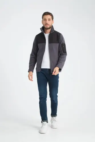 Erkak to'liq fermuarli softshell garnili polar svitshot 3 cho'ntakli ko'krak qismi suv va shamol o'tkazmaydigan-tutun rang - 5