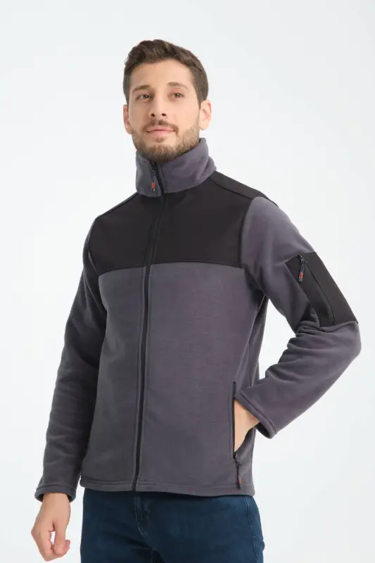 Erkak to'liq fermuarli softshell garnili polar svitshot 3 cho'ntakli ko'krak qismi suv va shamol o'tkazmaydigan-tutun rang - 7