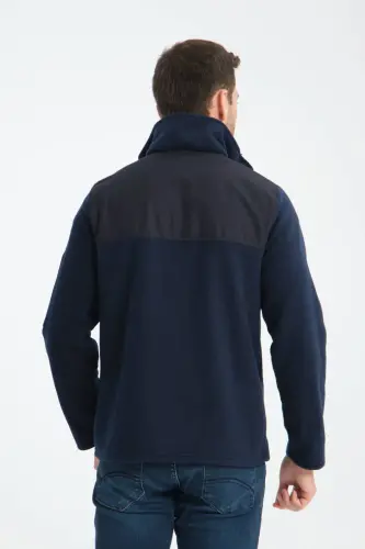 Erkak to'liq fermuarli softshell jiletli polar svitshot, 3 cho'ntakli, ko'krak qismi suv va shamol o'tkazmaydi - to'q ko'k - 5