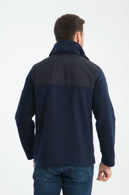 Erkak to'liq fermuarli softshell jiletli polar svitshot, 3 cho'ntakli, ko'krak qismi suv va shamol o'tkazmaydi - to'q ko'k - 5