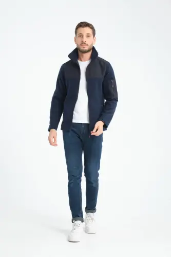 Erkak to'liq fermuarli softshell jiletli polar svitshot, 3 cho'ntakli, ko'krak qismi suv va shamol o'tkazmaydi - to'q ko'k - 7