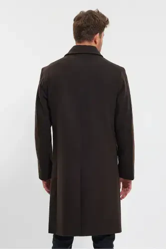 Erkak to‘q jigarrang uzun regular fit kaşmir palto-TO‘Q JIGARRANG - 7