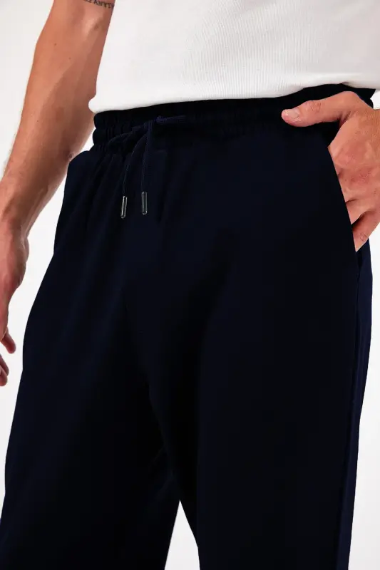Erkak to'q ko'k baggy to'g'ri oyoqli keng kesimli yozgi qulay paxta sport shimlari RF0385-to'q ko'k - 3