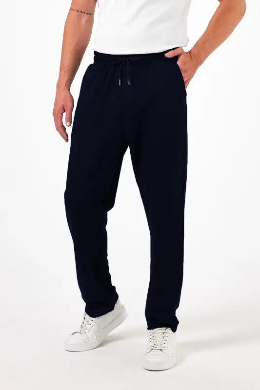 Erkak to'q ko'k baggy to'g'ri oyoqli keng kesimli yozgi qulay paxta sport shimlari RF0385-to'q ko'k - 5