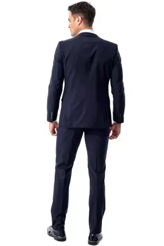 Erkak to'q ko'k Basic tekis tor Slim Fit tor kesimli 6 Drop kostyum - 6