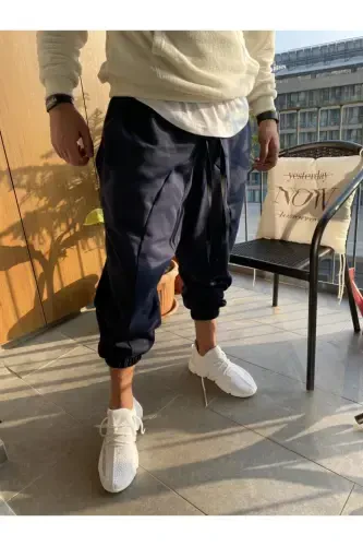 Erkak to'q ko'k sholvor tipidagi sport shim-LACIVERT - 3