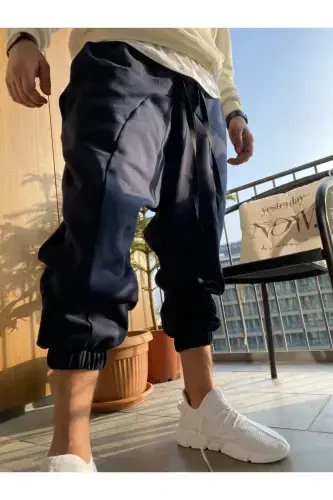 Erkak to'q ko'k sholvor tipidagi sport shim-LACIVERT - 4