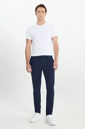 Erkak to'q ko'k slim fit italyancha bichimli yon cho'ntakli elastik kundalik shim-to'q ko'k - 3