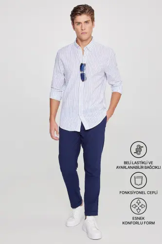 Erkak to'q ko'k slim fit qulay kesimli belbog'li yon cho'ntakli jogger shim - to'q ko'k 