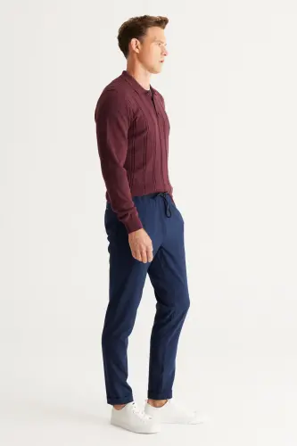 Erkak to'q ko'k slim fit qulay kesimli belbog'li yon cho'ntakli jogger shim - to'q ko'k - 6