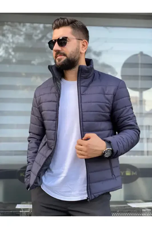 Erkak to'q ko'k suv o'tkazmaydigan fermuarli shishirilgan kurtka - to'q ko'k - 1