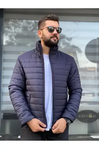 Erkak to'q ko'k suv o'tkazmaydigan fermuarli shishirilgan kurtka - to'q ko'k - MEYASU (1)