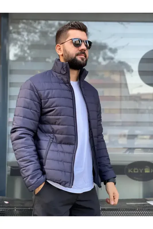 Erkak to'q ko'k suv o'tkazmaydigan fermuarli shishirilgan kurtka - to'q ko'k - 3