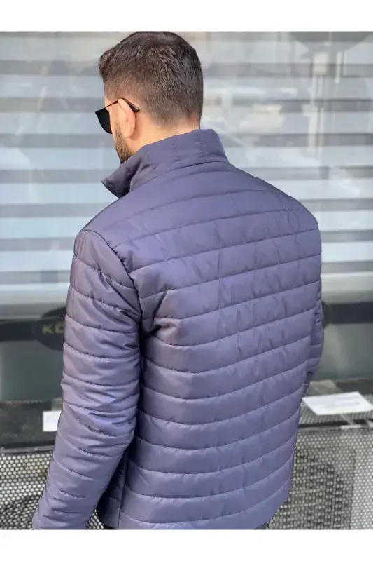 Erkak to'q ko'k suv o'tkazmaydigan fermuarli shishirilgan kurtka - to'q ko'k - 4