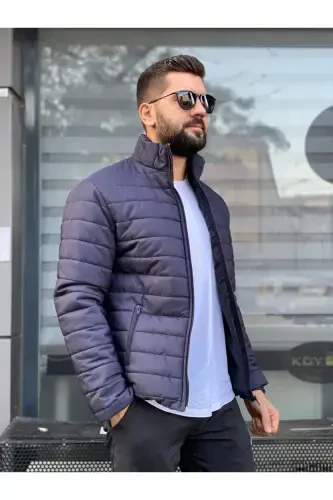 Erkak to'q ko'k suv o'tkazmaydigan fermuarli shishirilgan kurtka - to'q ko'k - 5