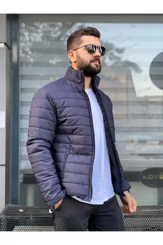 Erkak to'q ko'k suv o'tkazmaydigan fermuarli shishirilgan kurtka - to'q ko'k - 5