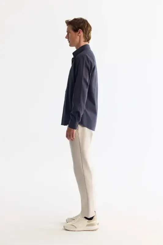 Erkak To'q ko'k tugmali yoqa 100% paxta ko'ylak B002033-To'q ko'k - 3