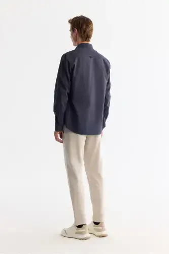 Erkak To'q ko'k tugmali yoqa 100% paxta ko'ylak B002033-To'q ko'k - 4