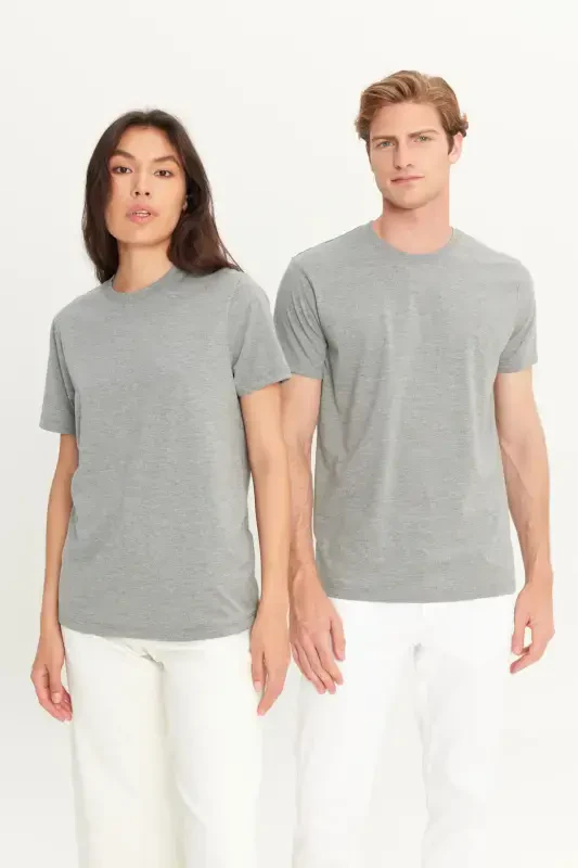 Erkak to'q kulrang paxtalik slim fit tor kesimli velosiped yoqali asosiy futbolka - to'q kulrang - 2