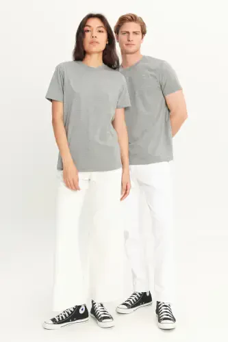 Erkak to'q kulrang paxtalik slim fit tor kesimli velosiped yoqali asosiy futbolka - to'q kulrang - 4