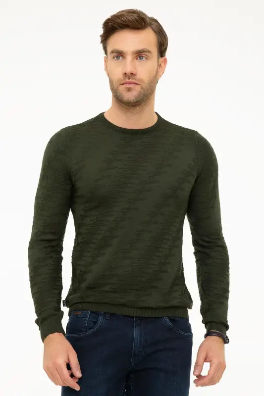 Erkak to‘q yashil slim fit velosiped yoqali triko kozok G021GL0TK.000.867143-To‘q yashil - 2