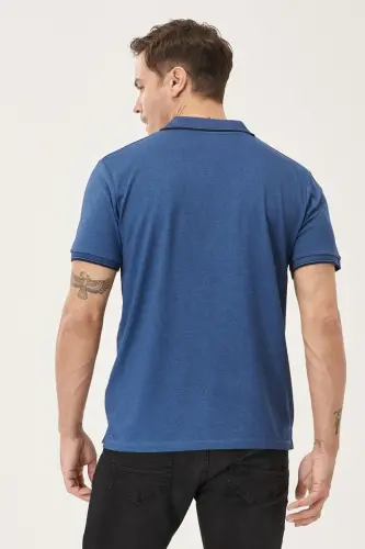 Erkak tortmaydigan paxta mato Comfort Fit qulay bichimli Laci-indigo bukilmaydigan polo yoqali cho'ntakli futbolka-LACI - 6