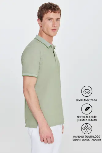 Erkak tortmaydigan paxta mato Regular Fit qulay kesim yashil bukilmaydigan polo yoqali cho'ntakli futbolka-yashil - AC&CO / ALTINYILDIZ CLASSICS (1)