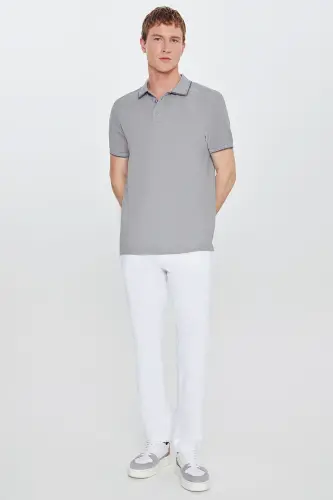 Erkak tortmaydigan paxta mato Regular Fit Qulay kesimli kulrang burmalanmaydigan polo yoqali cho'ntakli futbolka-kulrang - AC&CO / ALTINYILDIZ CLASSICS (1)