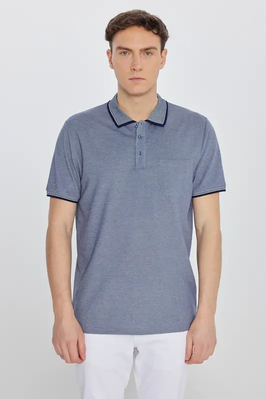 Erkak tortmaydigan paxta mato Regular Fit qulay kesimli to'q ko'k burmalanmaydigan polo yoqali cho'ntakli futbolka-to'q ko'k - AC&CO / ALTINYILDIZ CLASSICS