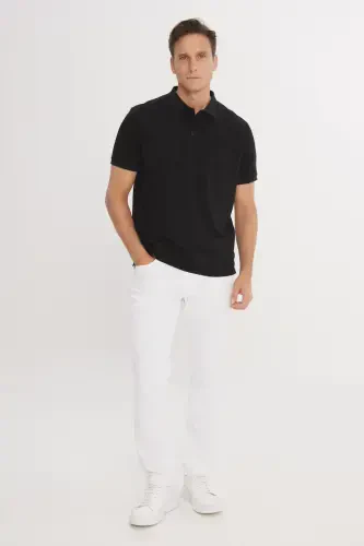 Erkak Tortmaydigan Paxta Mato Regular Fit Qulay Kesimli To'q Qora Bukilmaydigan Polo Yoqali Cho'ntakli Futbolka - To'q Qora - AC&CO / ALTINYILDIZ CLASSICS (1)