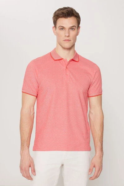 Erkak tortmaydigan paxta mato Slim Fit tor bichimli anor guli-oq ajinlanmaydigan polo yoqali futbolka - 2