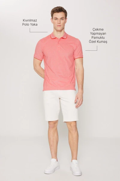 Erkak tortmaydigan paxta mato Slim Fit tor bichimli anor guli-oq ajinlanmaydigan polo yoqali futbolka - 3