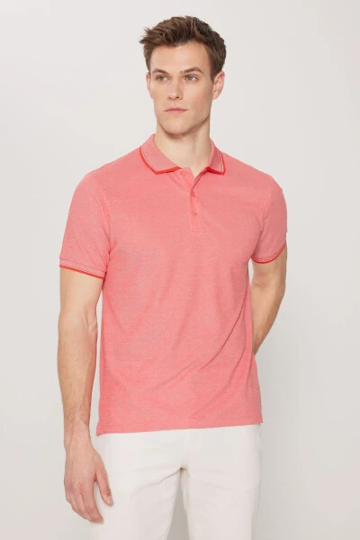 Erkak tortmaydigan paxta mato Slim Fit tor bichimli anor guli-oq ajinlanmaydigan polo yoqali futbolka - 4