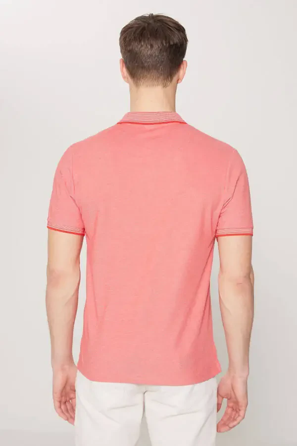 Erkak tortmaydigan paxta mato Slim Fit tor bichimli anor guli-oq ajinlanmaydigan polo yoqali futbolka - 7