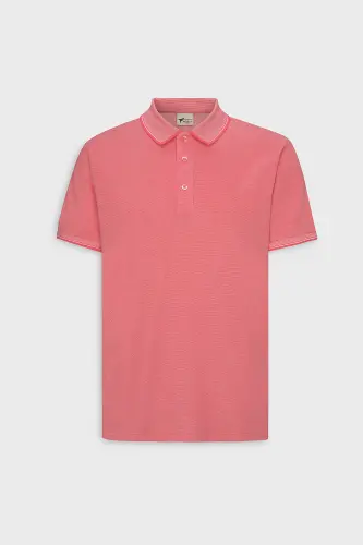 Erkak tortmaydigan paxta mato Slim Fit tor bichimli anor guli-oq ajinlanmaydigan polo yoqali futbolka - 8