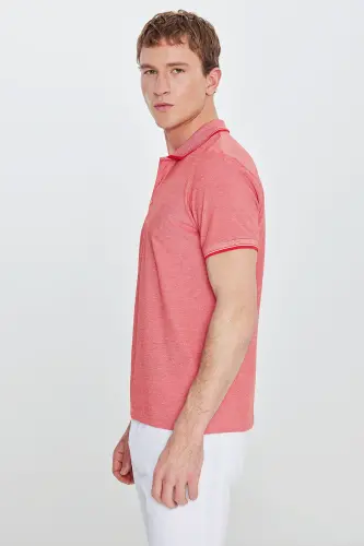 Erkak tortmaydigan paxta mato Slim Fit tor bichimli anor guli-oq ajinlanmaydigan polo yoqali futbolka - MODAZONE (1)