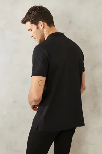 Erkak tortmaydigan paxta mato Slim Fit tor bichimli qop-qora bukilmaydigan polo yoqali futbolka - 8