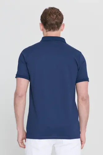 Erkak Tortmaydigan Paxta Mato Slim Fit Tor Kesim To'q ko'k Qayrilmaydigan Polo Yoqali Ko'ylak-LACI - 10
